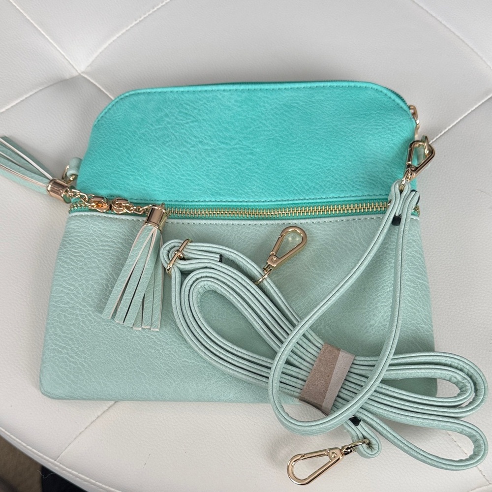 Jen & Co. Two-Tone Teal Vegan Leather Wristlet Crossbody Bag